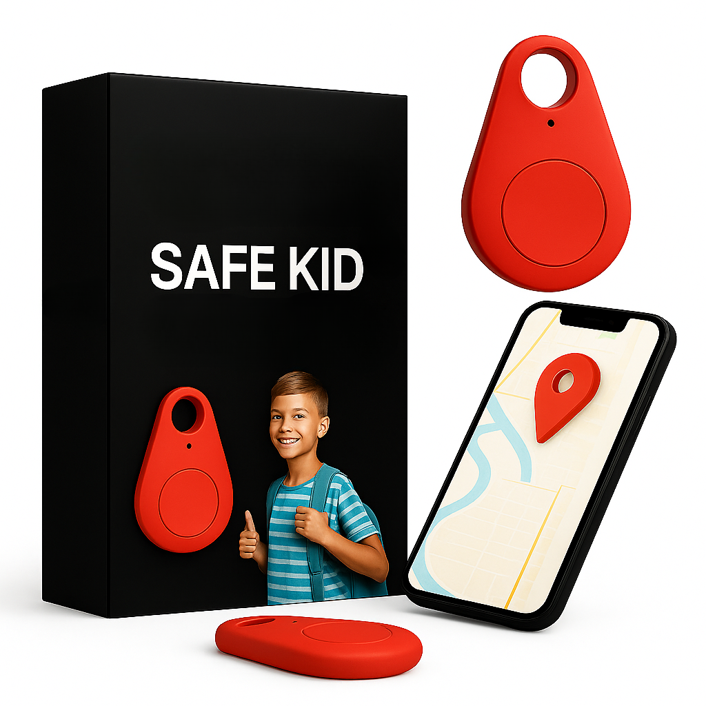 NOUVEAU RICHE GPS Tracker für Kinder – Wasserdichter Mini GPS mit SOS-Taste & App, leicht mit Tragetasche, 5 Farben Rot