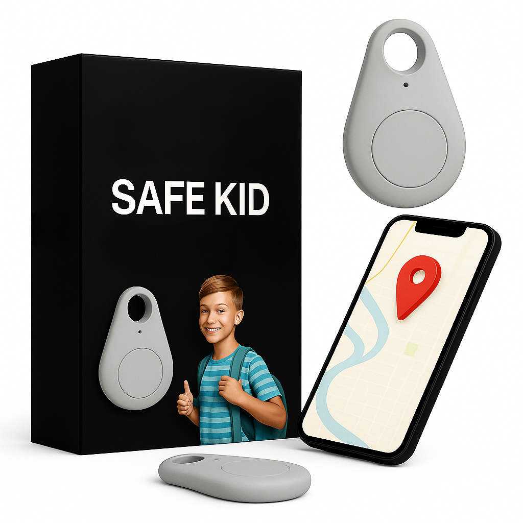 NOUVEAU RICHE GPS Tracker für Kinder – Wasserdichter Mini GPS mit SOS-Taste & App, leicht mit Tragetasche, 5 Farben Silber