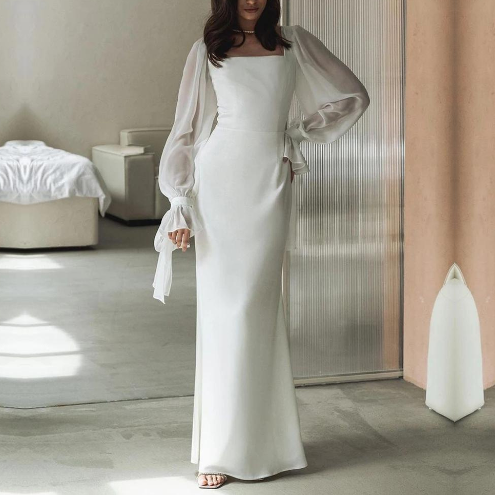 NOUVEAU RICHE Damen Hochzeitsgastkleid Langarm Maxi Schlanke Silhouette