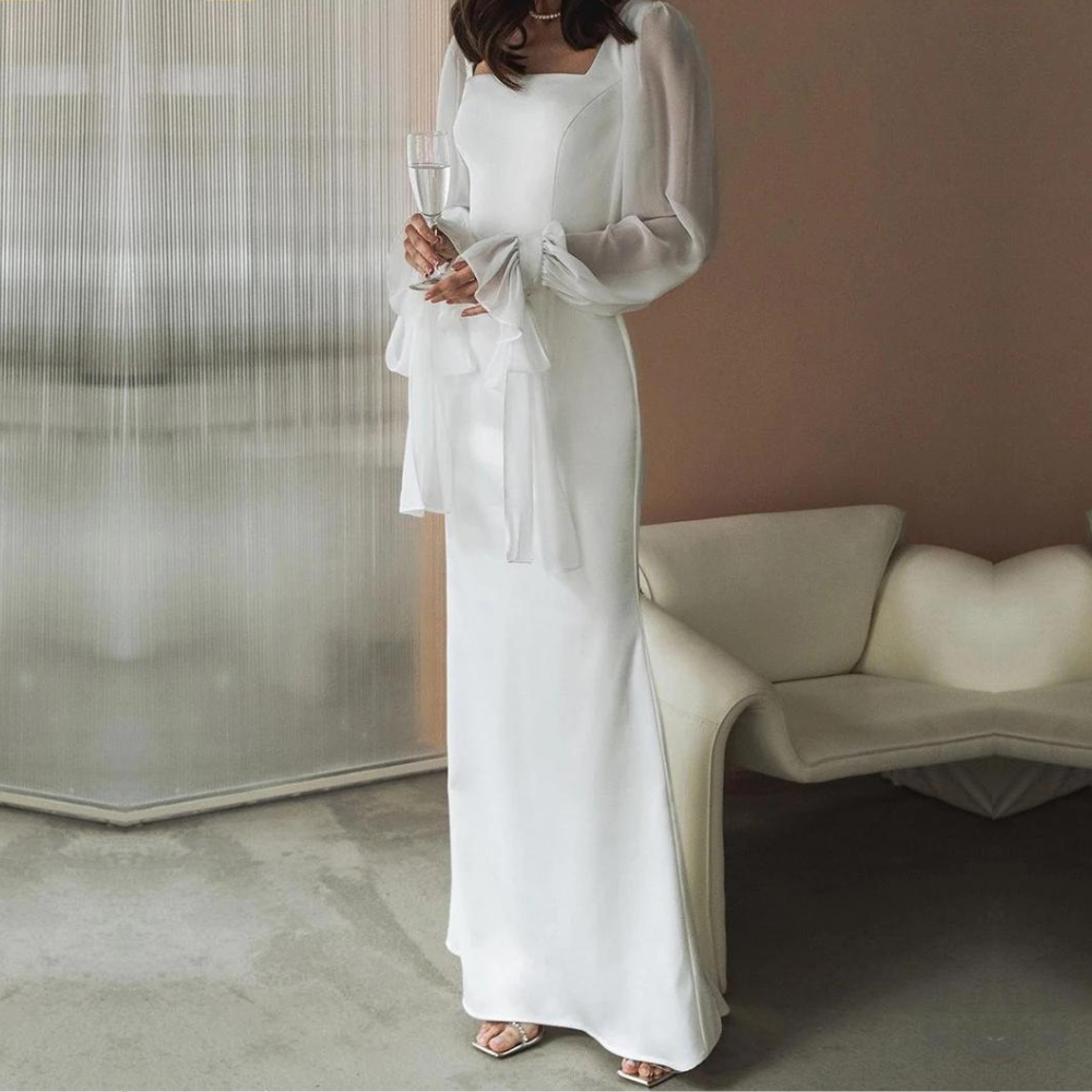 NOUVEAU RICHE Damen Hochzeitsgastkleid Langarm Maxi Schlanke Silhouette