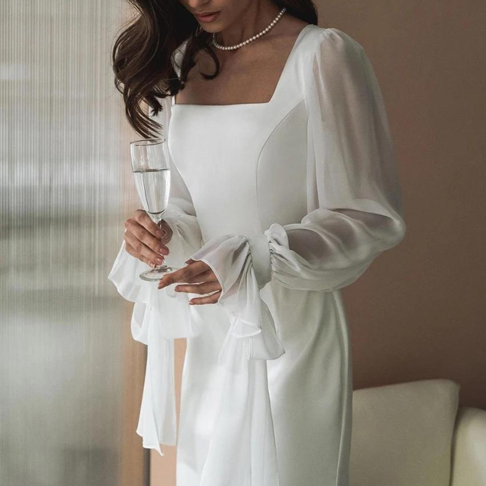 NOUVEAU RICHE Damen Hochzeitsgastkleid Langarm Maxi Schlanke Silhouette
