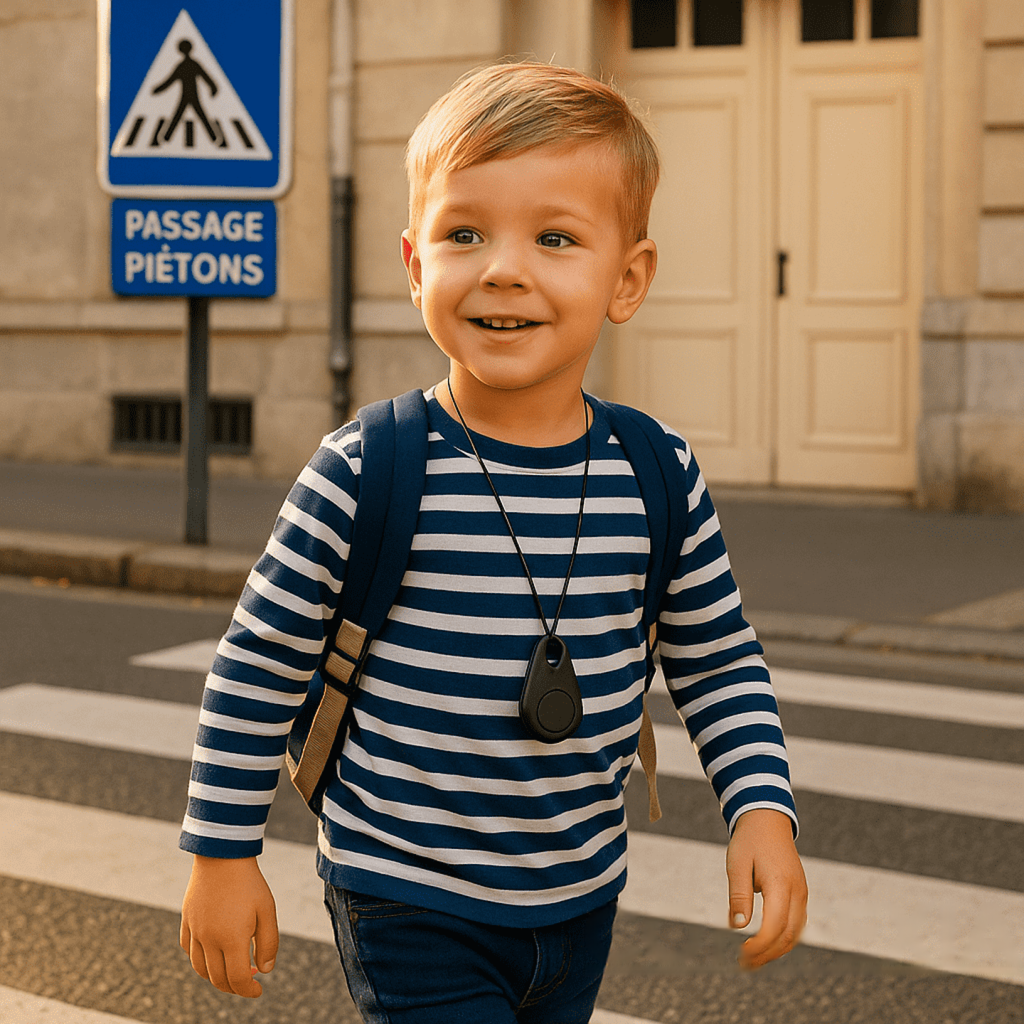 NOUVEAU RICHE GPS Tracker für Kinder – Wasserdichter Mini GPS mit SOS-Taste & App, leicht mit Tragetasche, 5 Farben