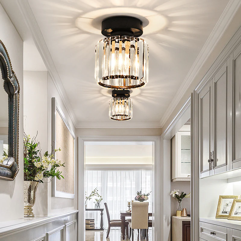 NOUVEAU RICHE Moderne Kristall-Deckenleuchte – Kristall Deckenlampe mit Messingfassung, E27, rund oder quadratisch, Gold oder Schwarz – CrystalGlow