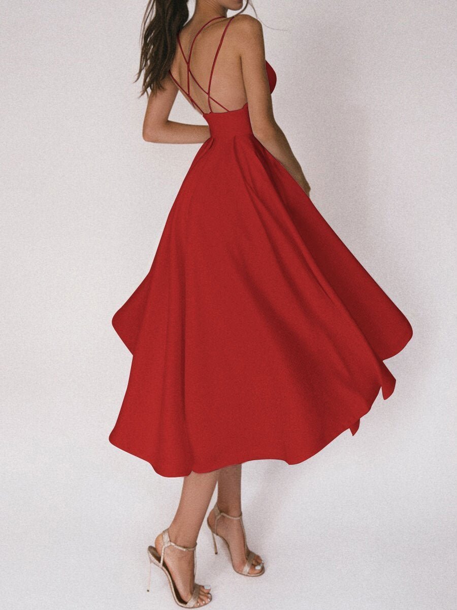 NOUVEAU RICHE Hochzeitskleid Trägerdesign V Ausschnitt Elegantes Brautkleid Rot
