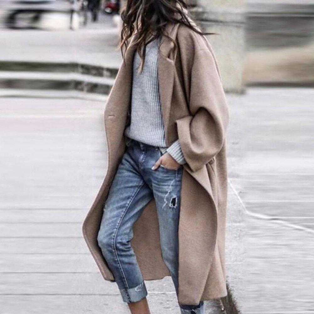 NOUVEAU RICHE Wintermantel Damen Lang Warm Stilvoll Und Elegantes Modell Khaki