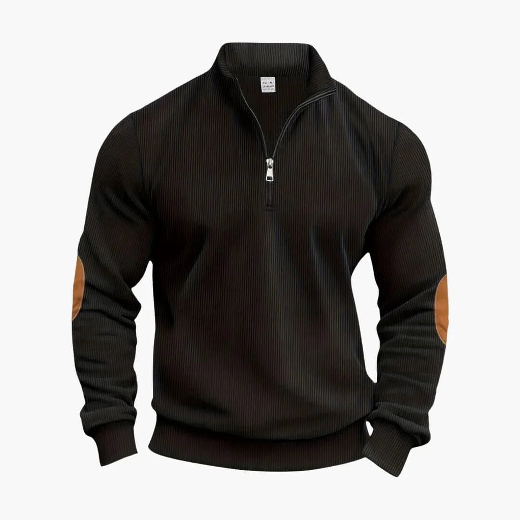 NOUVEAU RICHE Strickpullover Halbzip Herren Reißverschluss Struktur Schwarz