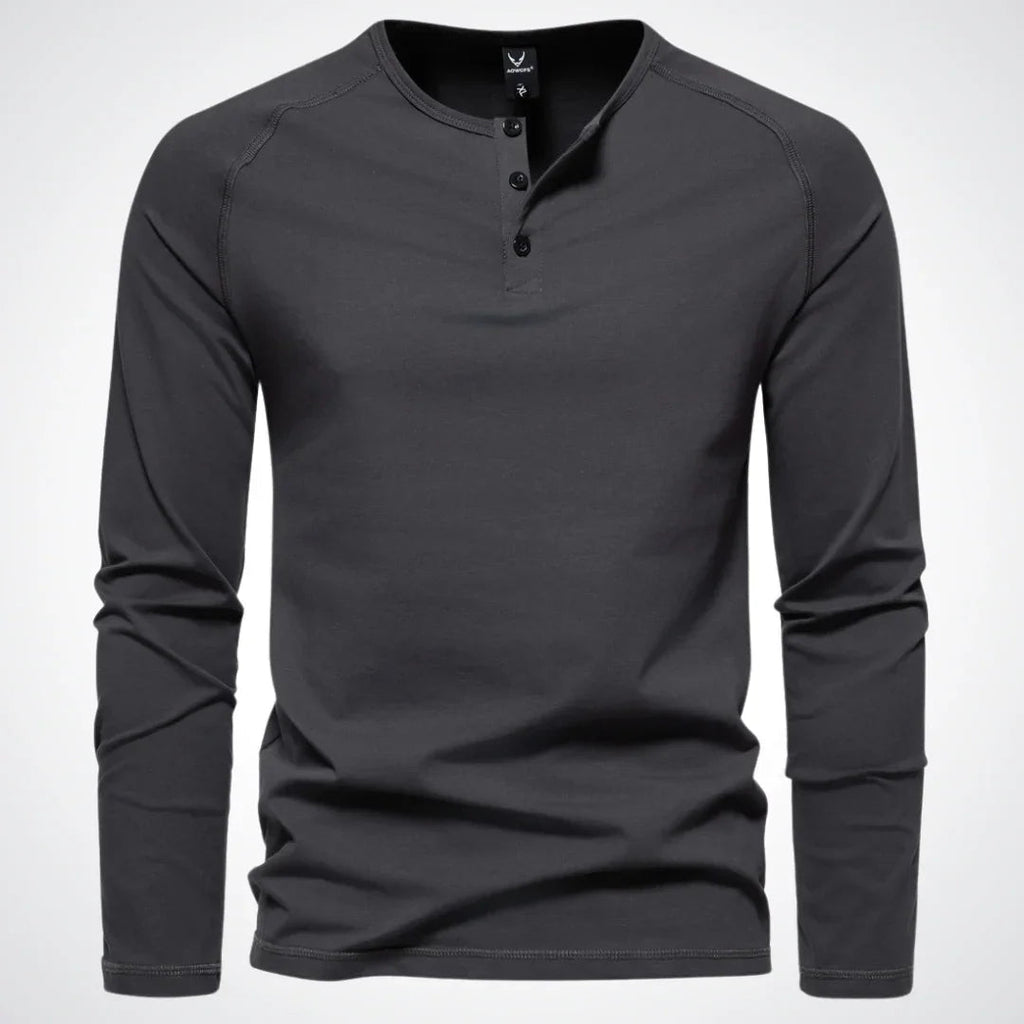 NOUVEAU RICHE Henley Shirt Herren Langarm Klassischen Stil Pflegeleicht Dunkelgrau