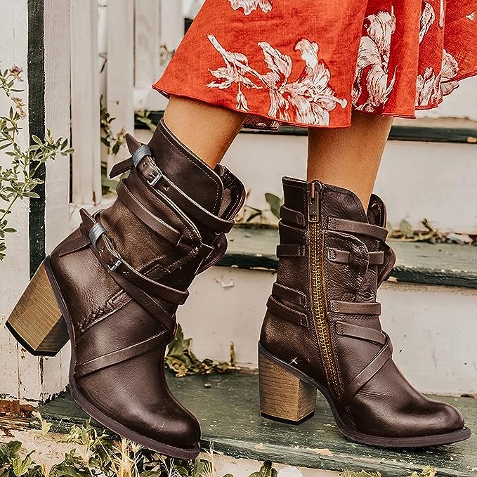 NOUVEAU RICHE Lederstiefeletten PU Leder Retrolook Boho Stil Damen