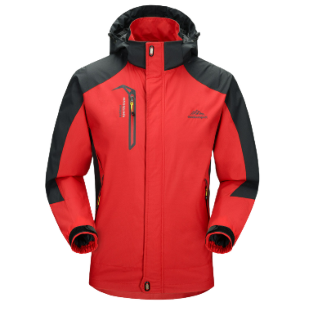 NOUVEAU RICHE Herren Outdoor Regenjacke – Wasserdichte Jacke mit Kapuze und Warmer Isolierung Rot