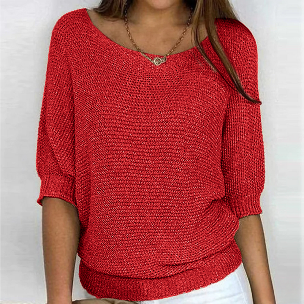 NOUVEAU RICHE Amore | Damen eleganter Strickpullover mit Strickmuster, weicher Strick Rot
