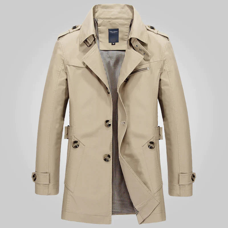 NOUVEAU RICHE Herren Winter-Trenchcoat Stilvoll Eleganter Formeller Look Khaki