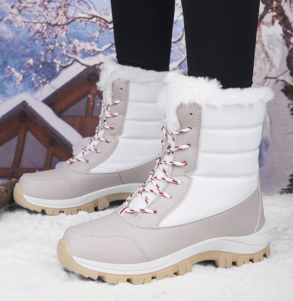 NOUVEAU RICHE Damen Winterstiefel Warm Gefüttert Rutschfeste Sohle Schnee Beige