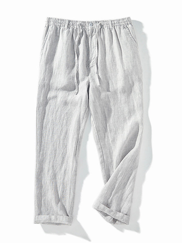 NOUVEAU RICHE Herren Leinen Jogginghose Mit Elastischem Bund Und Kordelzug Lockere Passform Gerader Schnitt Mit Seitentaschen Und Gesäßtaschen Hellgrau