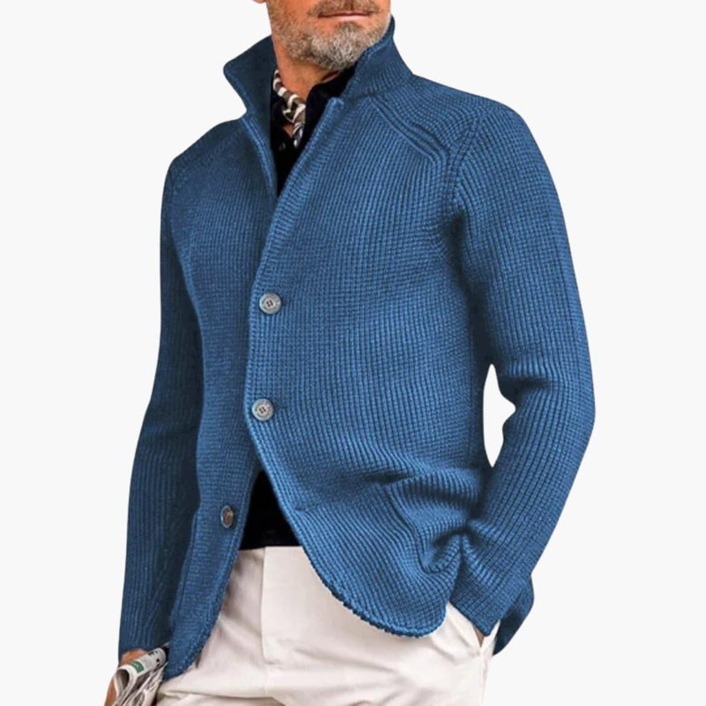 NOUVEAU RICHE Feinstrickjacke Herren Schmale Passform Knopfverschluss Blau