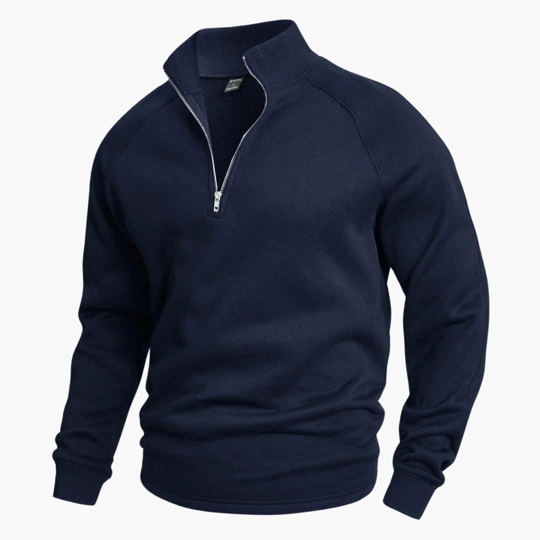 NOUVEAU RICHE Herren Strickpullover Halbreißverschluss Alltagslook Marineblau