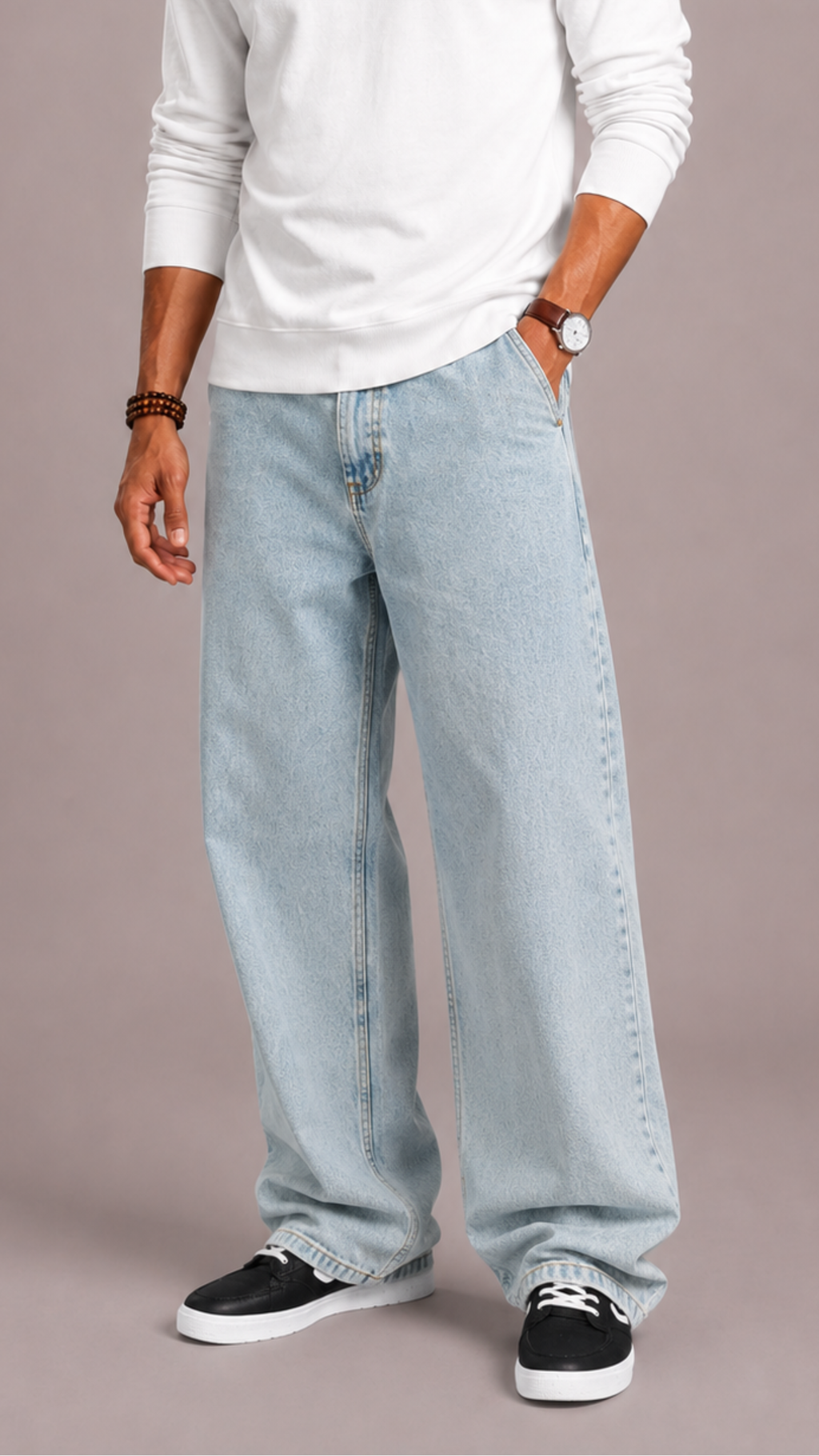 NOUVEAU RICHE Herren Jeans Weites Bein – Loose Fit Jeans mit geradem Bein, Fünf-Taschen, Schwarz oder Blau, S–3XL – Hommes Hellblau