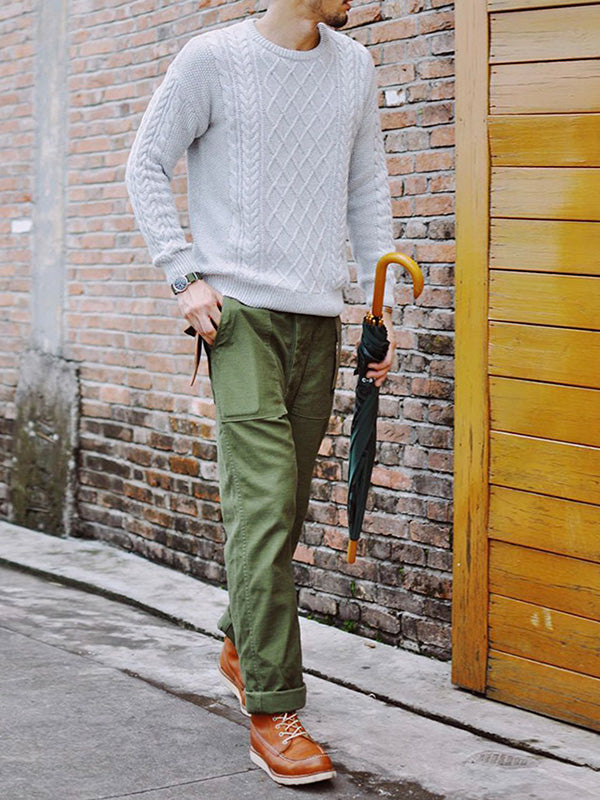 NOUVEAU RICHE Herren Gerade Casual Hosen Aus 100 Prozent Baumwolle Inspiriert Von OG-107 Fatigue Hosen Für Winterwärme Mit Satinartiger Oberseite Und Slub Garn Textur