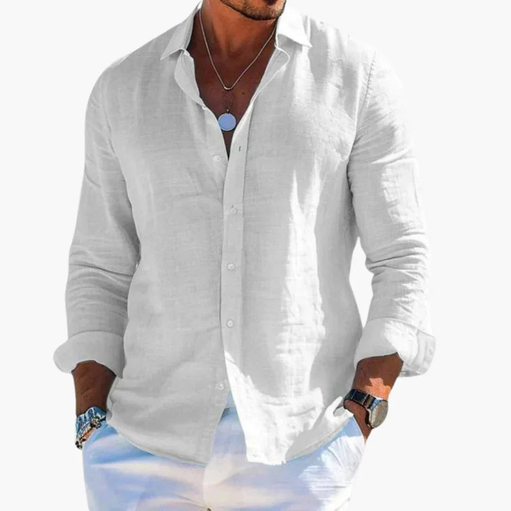 NOUVEAU RICHE Langarmhemd Herren Slim Fit Knopfleiste Strukturoptik Alltag Weiß