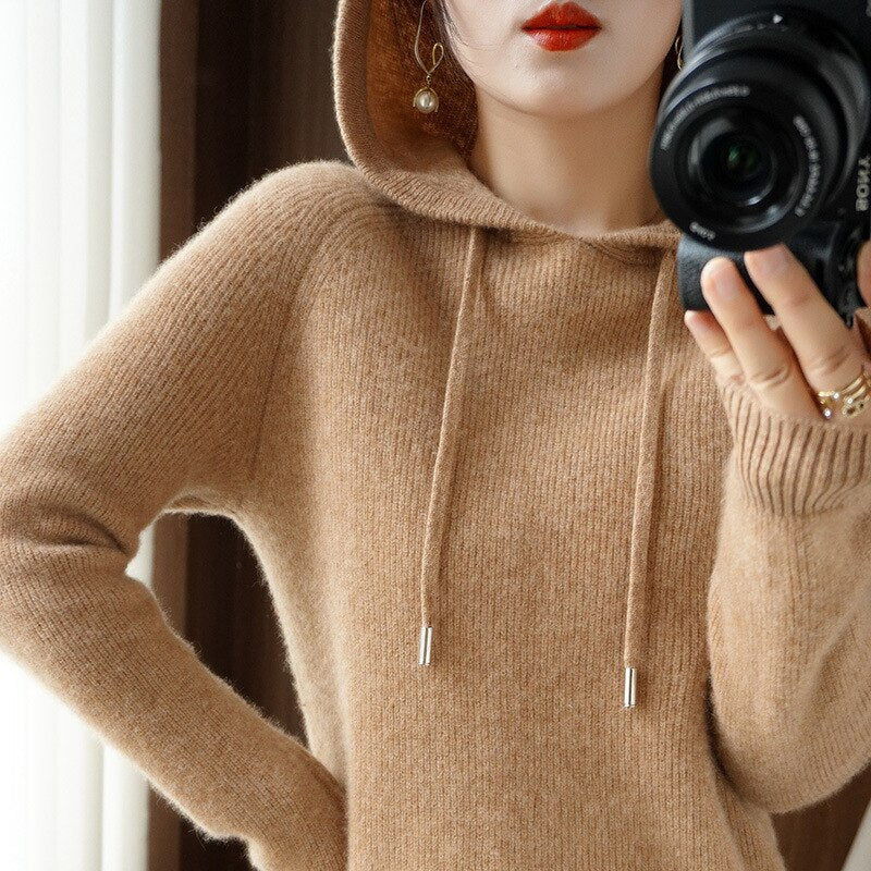 NOUVEAU RICHE Damen Kapuzenpullover Aus Kaschmir Lockere Passform Wärme Braun