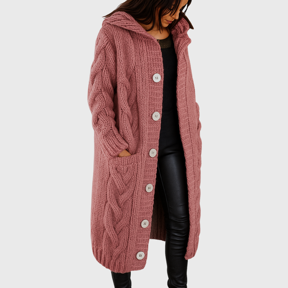 Pamelo | Damen Strickjacke Longline - Langer Cardigan mit Taschen & Ohne Verschluss