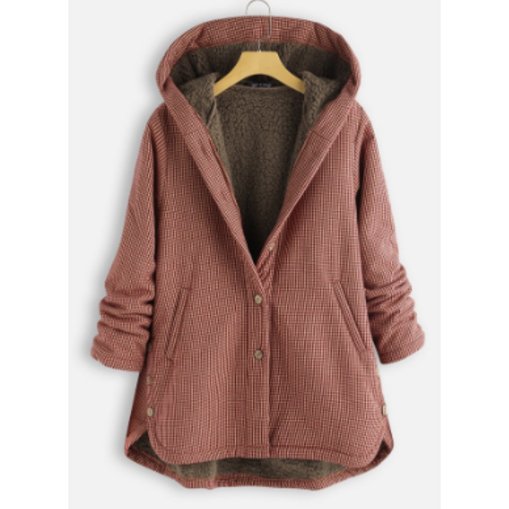 NOUVEAU RICHE Damen Moderne Bequeme Kapuzen Jacke Warme Für Den Winter Rot