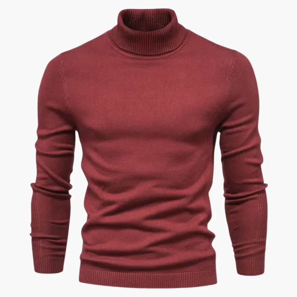 NOUVEAU RICHE Rollkragenpullover Herren Strukturmaterial Bequeme Passform Burgunderrot