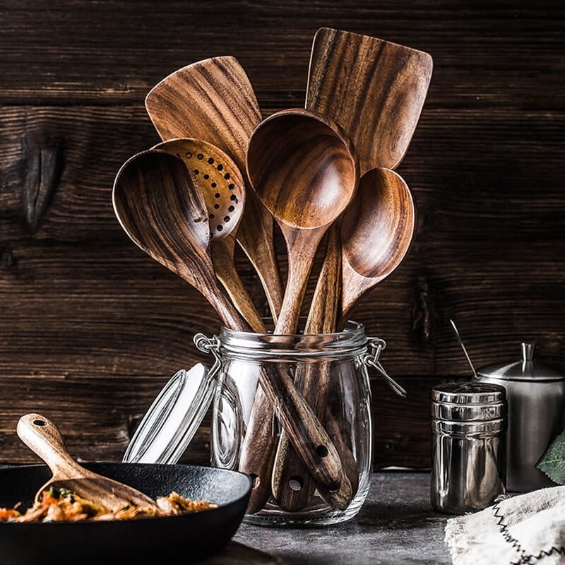 NOUVEAU RICHE Natürliches Küchenset aus Holz – Rustikale Küchenhelfer aus Holz, Set mit 4 oder 7 Teilen – RustiCook