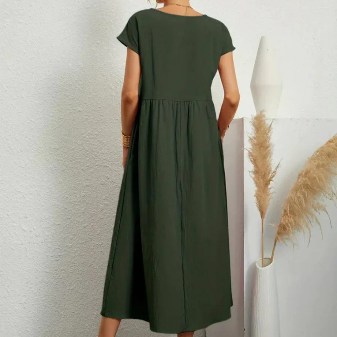 NOUVEAU RICHE Fließendes Baumwollkleid Leichtes Sommerkleid Beige