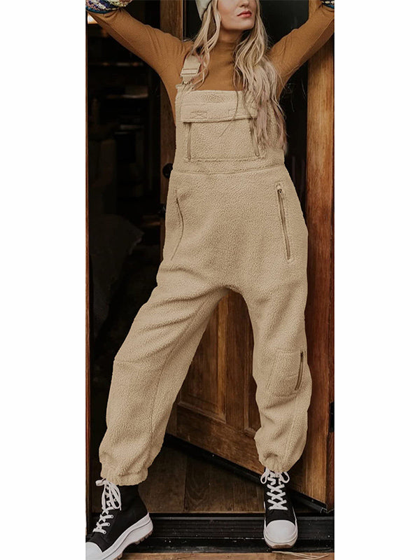 NOUVEAU RICHE Damen Fleece Thermo Overall mit Reißverschlusstaschen Khaki
