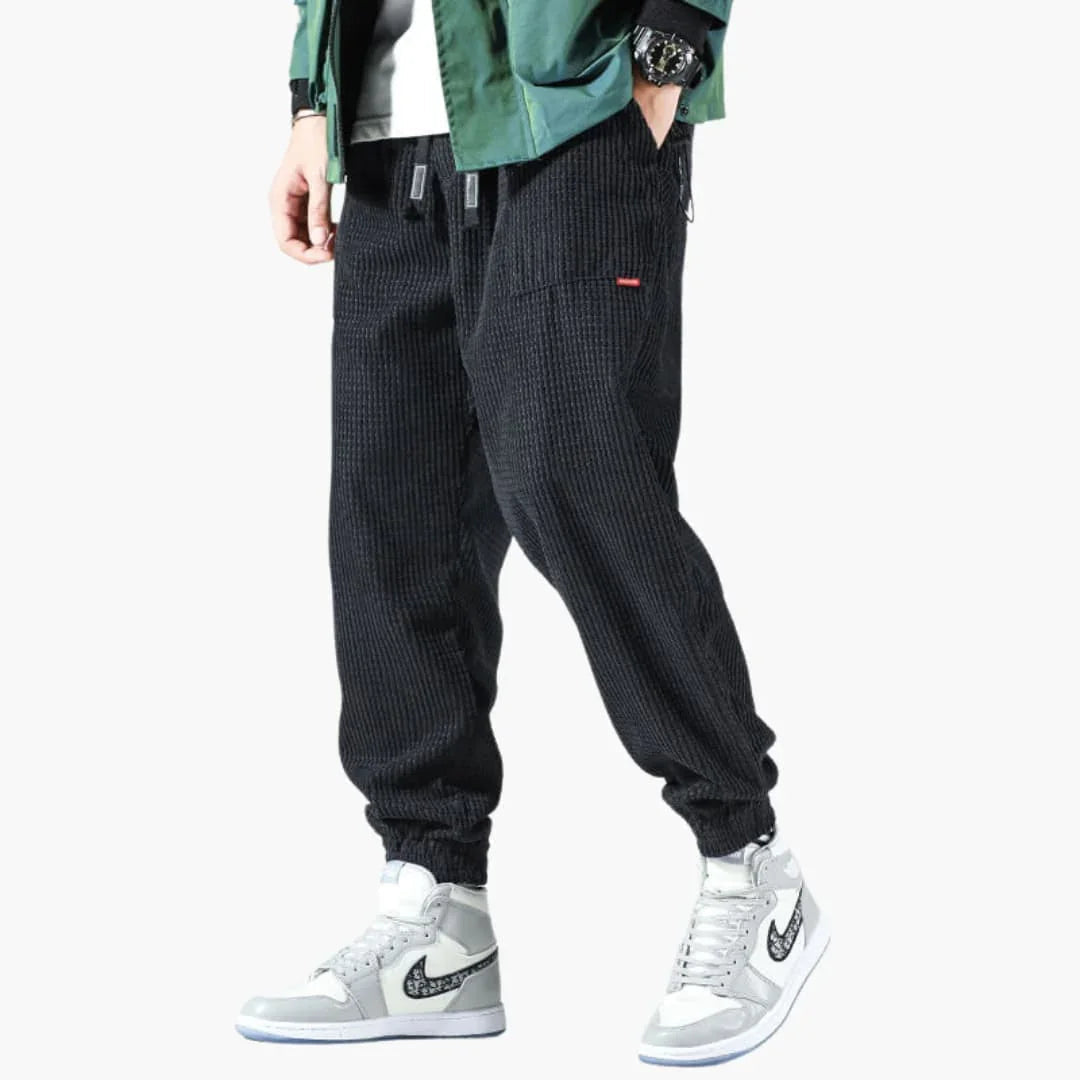NOUVEAU RICHE Cordhose Gerippte Herren Mit Struktur Bund Gerade Bein Schwarz