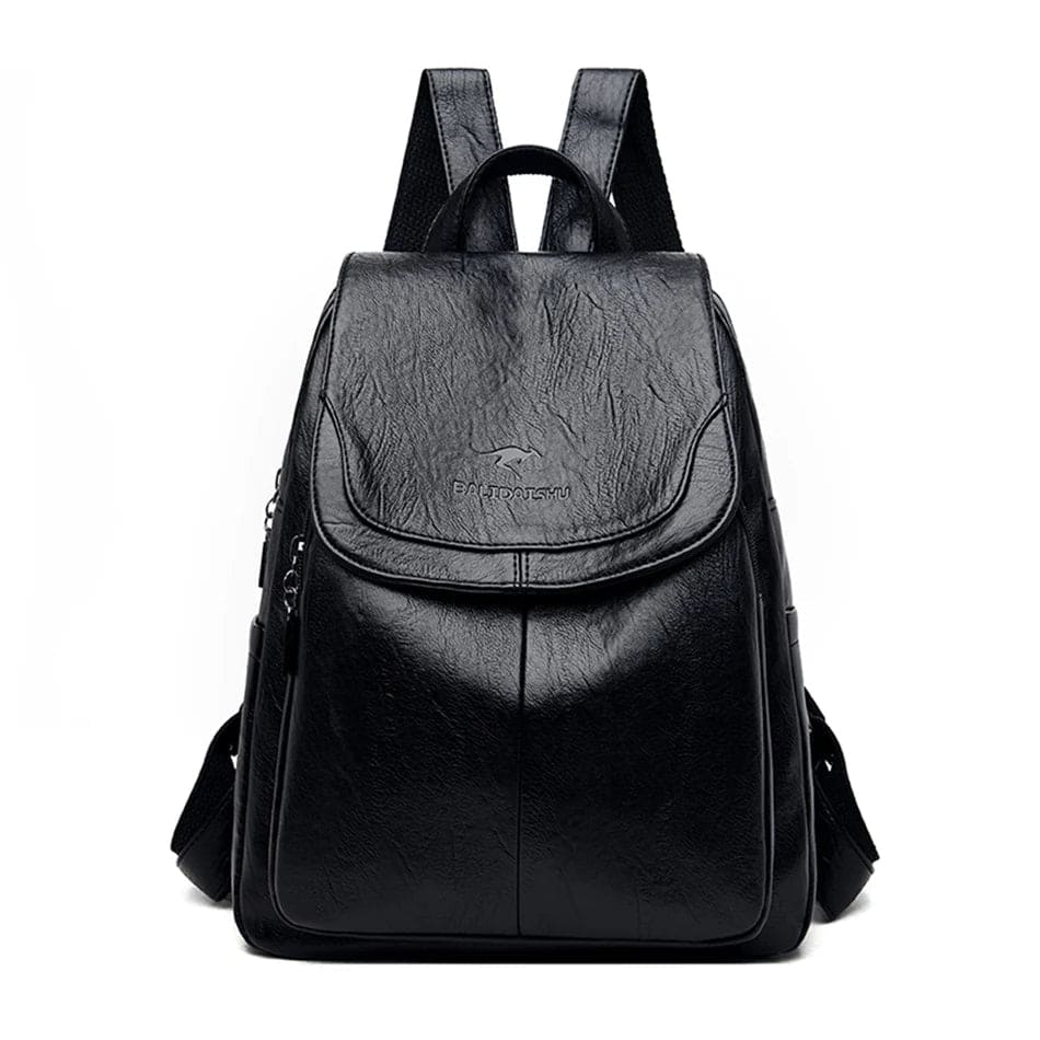 NOUVEAU RICHE Damen Leder Rucksack - Sicherer, Stilvoller, Organisierter Reisebegleiter - Backpack Schwarz