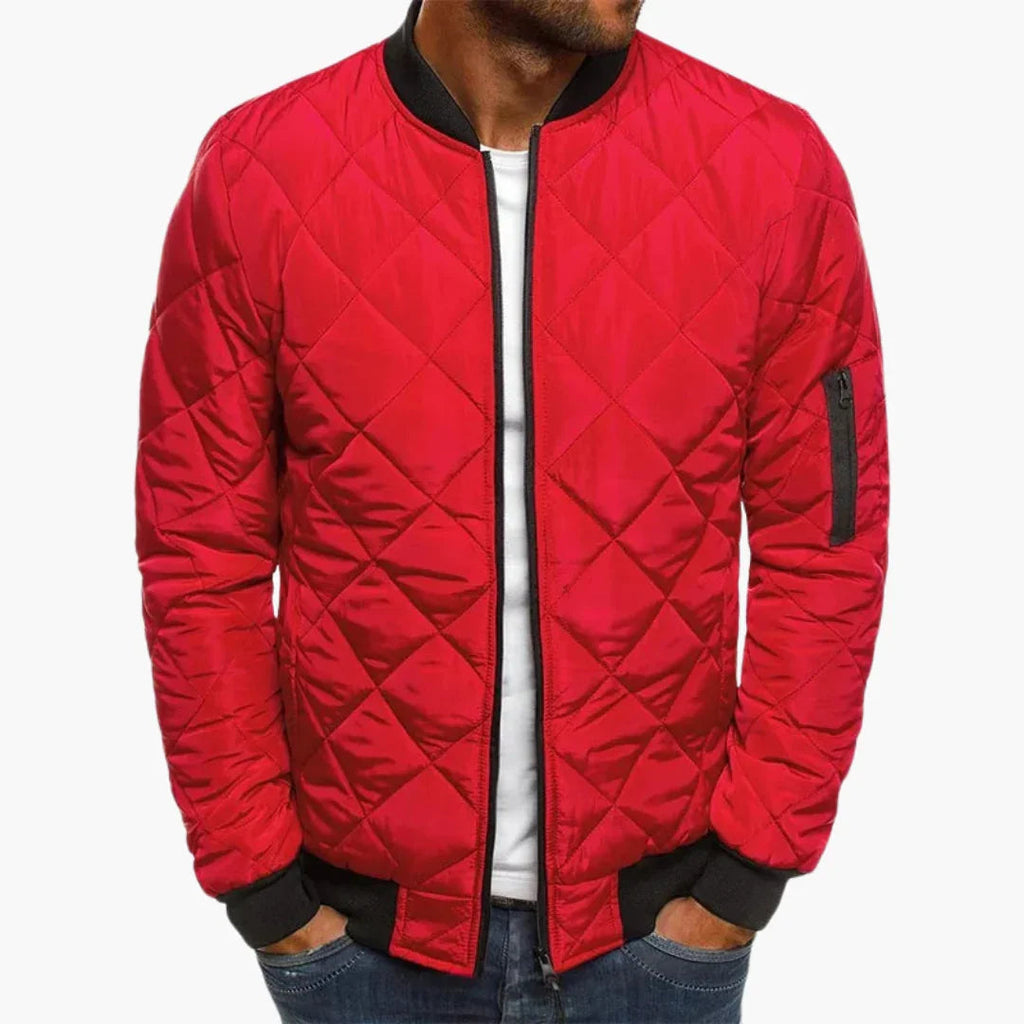 NOUVEAU RICHE Bomberjacke Herren Rautenmuster Warm Gefüttert Herbst Winter Rot