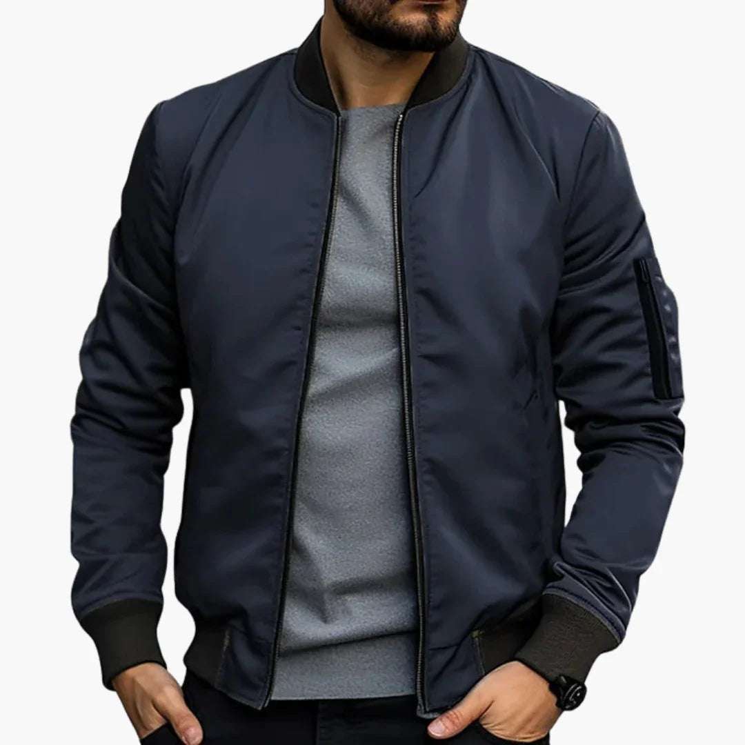 NOUVEAU RICHE Zip Up Bomberjacke Für Herren Schlank Alltagsbegleiter Dunkelblau