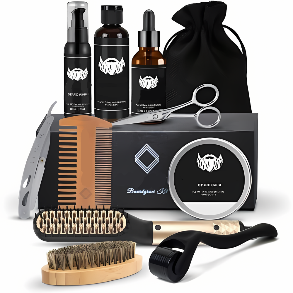 NOUVEAU RICHE Luxus Bartpflege-Set – Komplettset mit Bartglätter, Dermaroller, Bartöl & Conditioner für Pflege & Styling Default Title