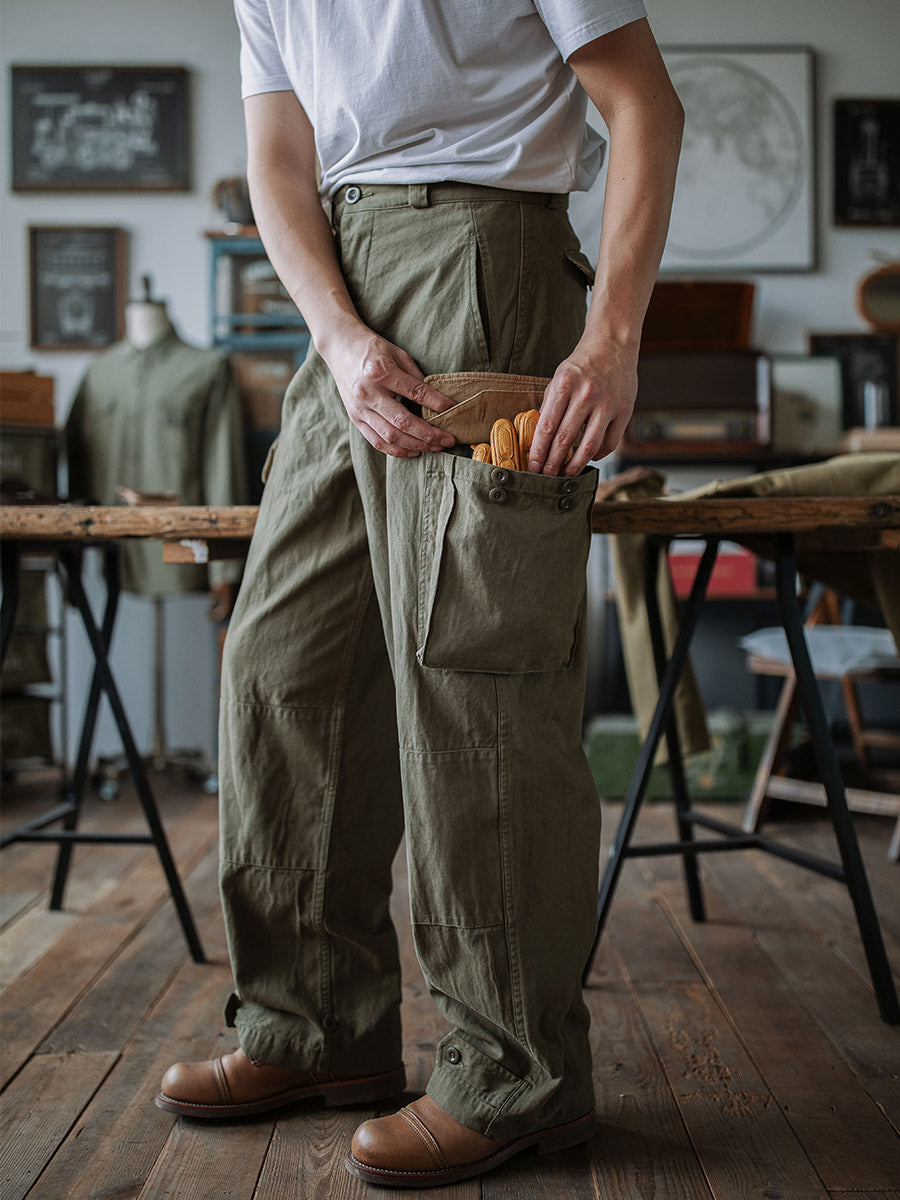 NOUVEAU RICHE Reproduktion Der Französischen Armee M-47 Fischgrät-Twill-Hosen Aus 100 Prozent Baumwolle Mit 100 Prozent Leinenfutter Für Herren