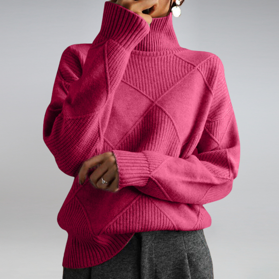 NOUVEAU RICHE Rollkragenpullover Damen Kuschelig Warm Weich Rosa