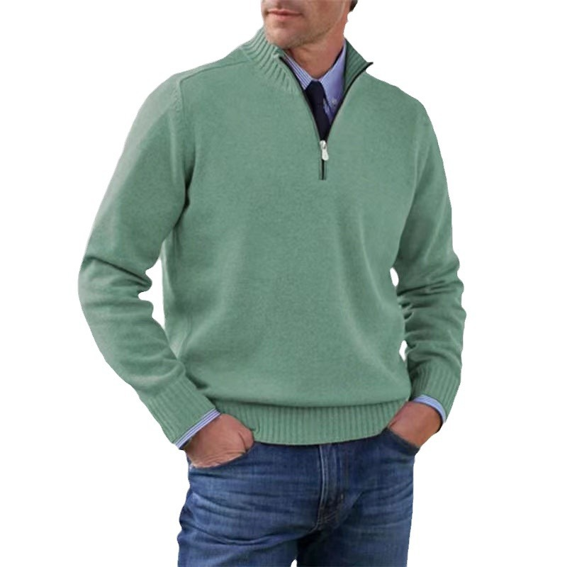 NOUVEAU RICHE Herrenpullover Halber Reißverschluss Weiches Warmes Material Grün