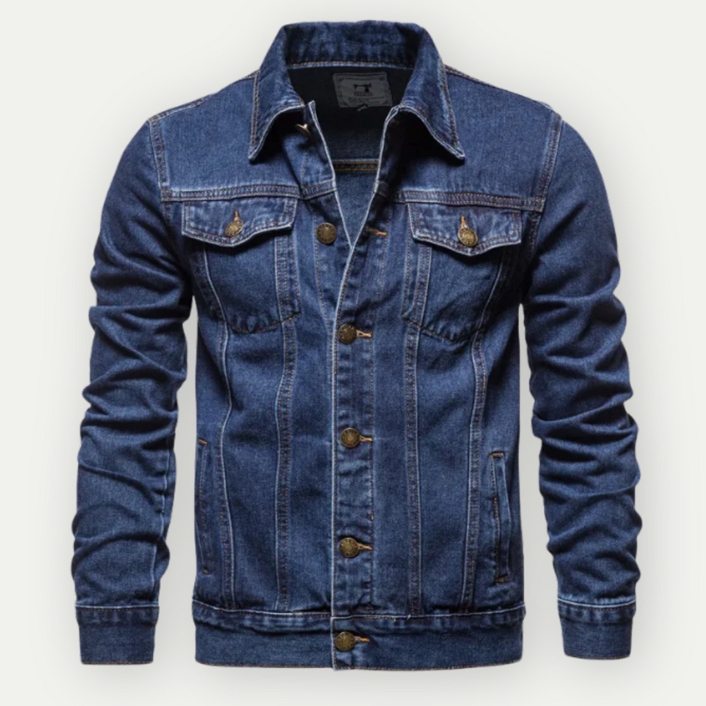 NOUVEAU RICHE Denim Jeansjacke Indigo Sommer Mit Brusttaschen Spitzkragen Dunkelblau