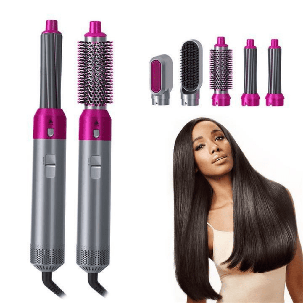NOUVEAU RICHE 5-in-1 Airstyler – Föhn mit Bürsten & Lockenstab, automatische Lockenaufsätze, Glätt- & Volumenbürste, Hitzesensor