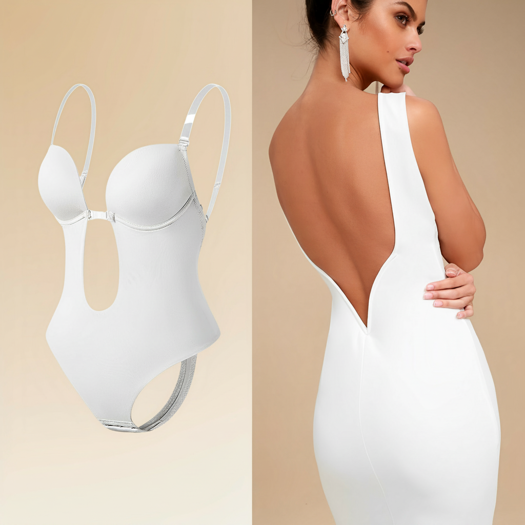 NOUVEAU RICHE Frauen Rückenfreier Bodysuit-BH Schlanke Eleganz Unsichtbar Weiß
