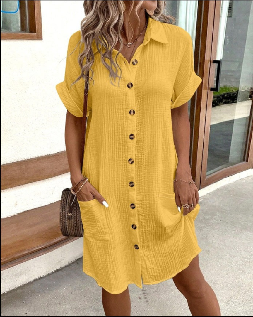 NOUVEAU RICHE Damen Hemdkleid Leicht Atmungsaktives Design Für Büro Gelb