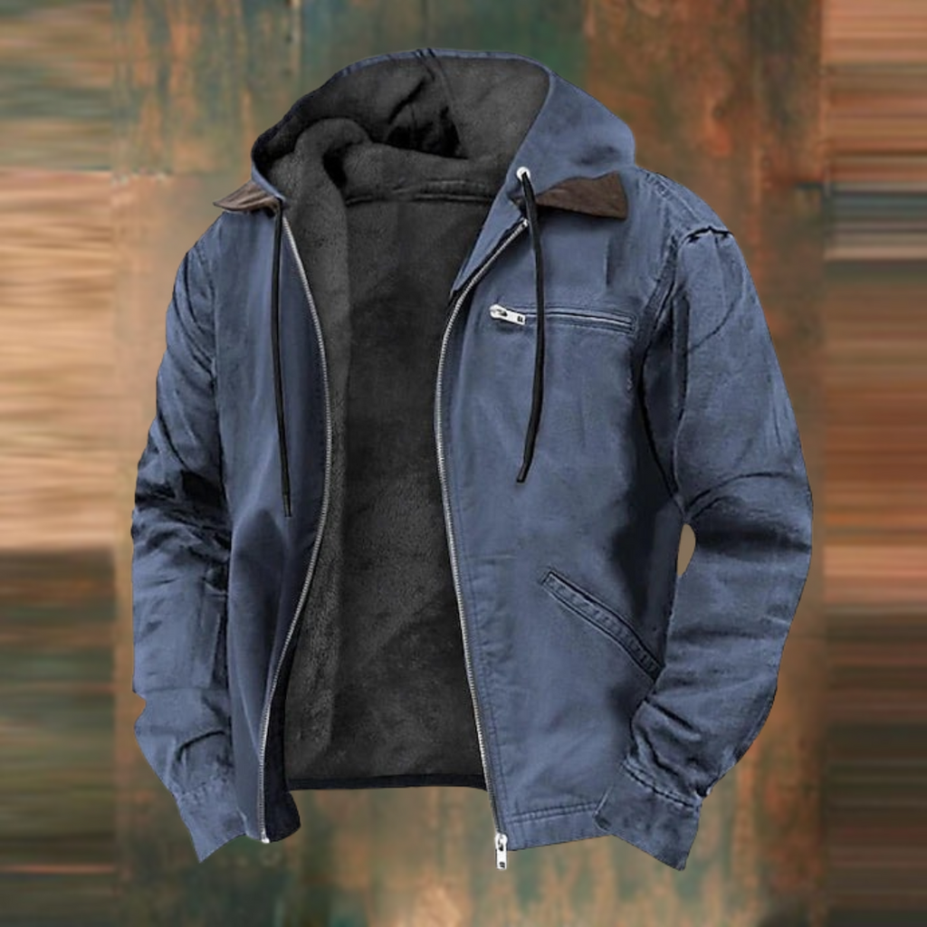 NOUVEAU RICHE Vielseitige Multitaschen-Kapuzenjacke für Herren aus strapazierfähigem Material für Outdoor-Aktivitäten und Freizeit Blau
