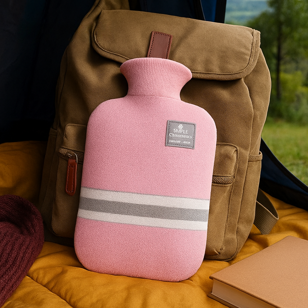 NOUVEAU RICHE Bettflasche mit Strickbezug 1 Liter – Wärmflasche mit weichem Bezug für kalte Winterabende, 5 Farben Rosa