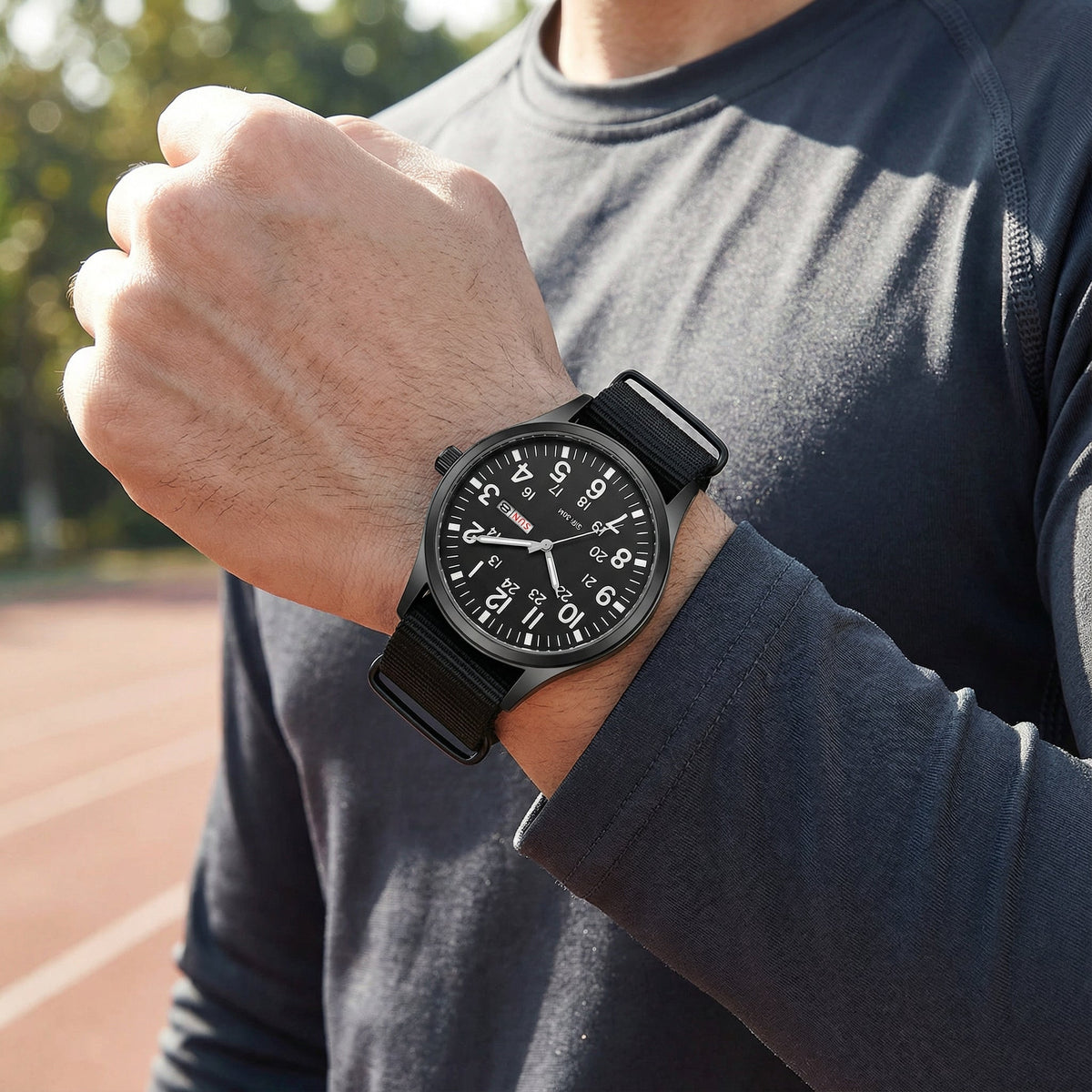 NOUVEAU RICHE Outdoor Herrenuhr – Analoge Sportuhr 100 m wasserdicht, Saphirglas & Quarzwerk, Leuchtzeiger, 4 Farben – Ranches