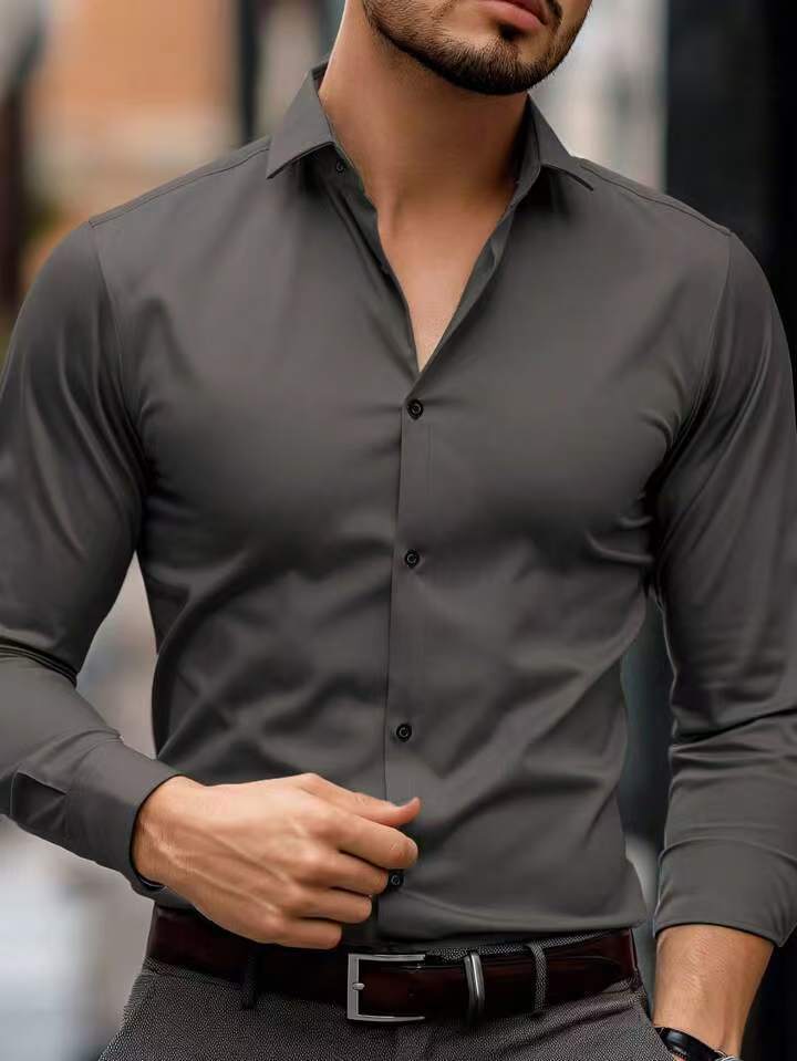 NOUVEAU RICHE Hemd Weiß Langarm Slim Fit Herren Büro Freizeitlook Grau