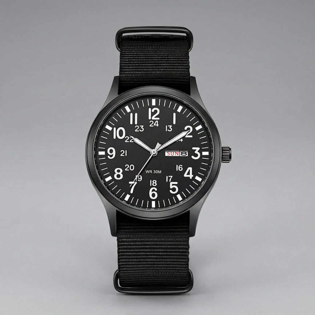 NOUVEAU RICHE Outdoor Herrenuhr – Analoge Sportuhr 100 m wasserdicht, Saphirglas & Quarzwerk, Leuchtzeiger, 4 Farben – Ranches Schwarz