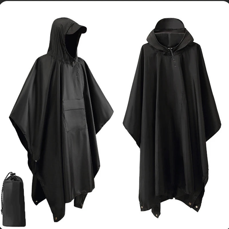 NOUVEAU RICHE 3-in-1 Militär-Regenmantel Mit Kapuze Wasserdichter Poncho Schwarz - Taschenstil