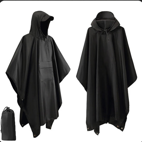 NOUVEAU RICHE 3-in-1 Militär-Regenmantel Mit Kapuze Wasserdichter Poncho Schwarz - Taschenstil