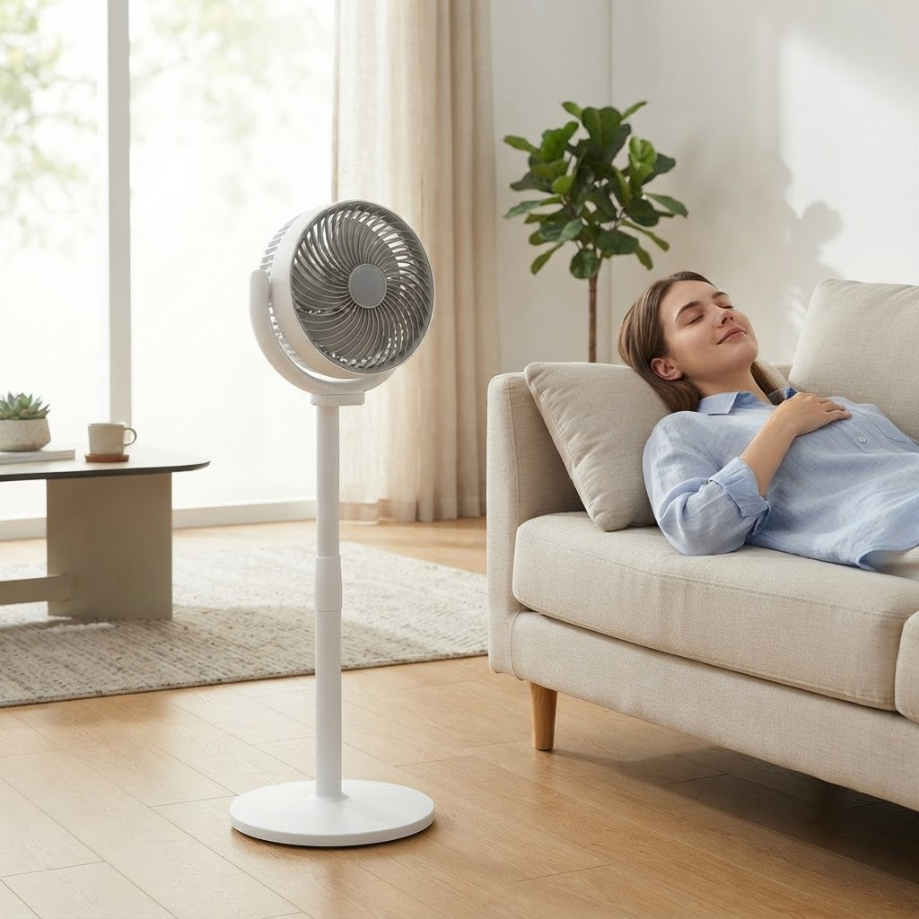 3-in-1 Standventilator mit Luftzirkulation – 5 Geschwindigkeitsstufen, 4 Höhenverstellungen, leiser USB-C-Standventilator für Schlafzimmer, Büro und Wohnmobil 2