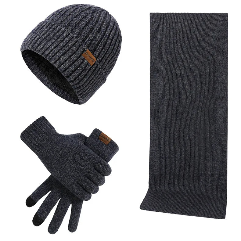 NOUVEAU RICHE Hommes | Robustes Winterset | Mit robuster Mütze, Schal und Handschuhen! Marineblau